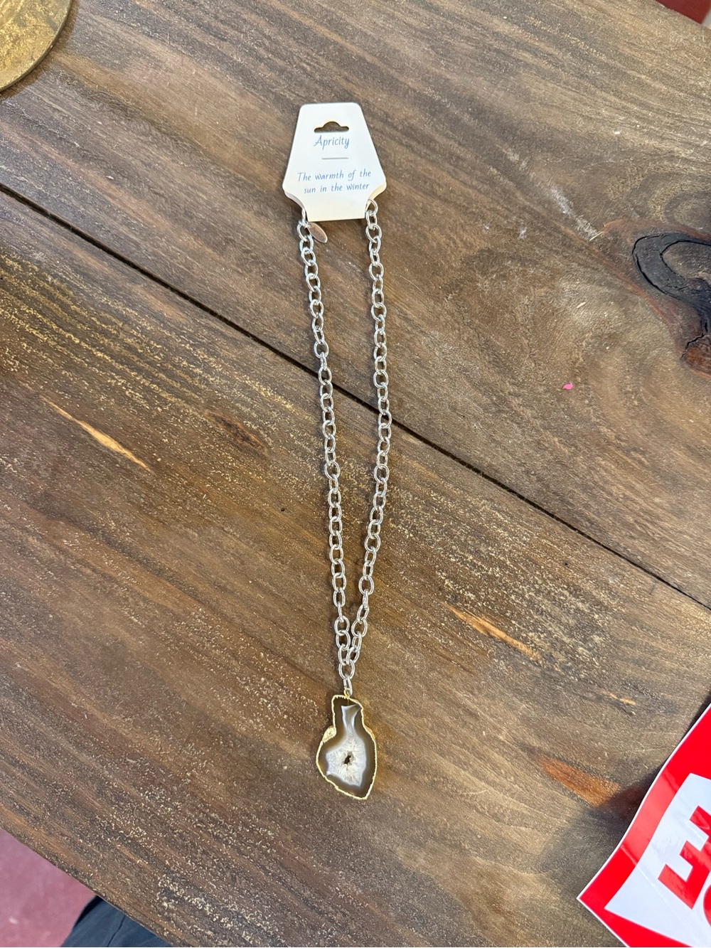 Source Unknown Silver-Tone Chain Necklace with White Geode and Gold Trim